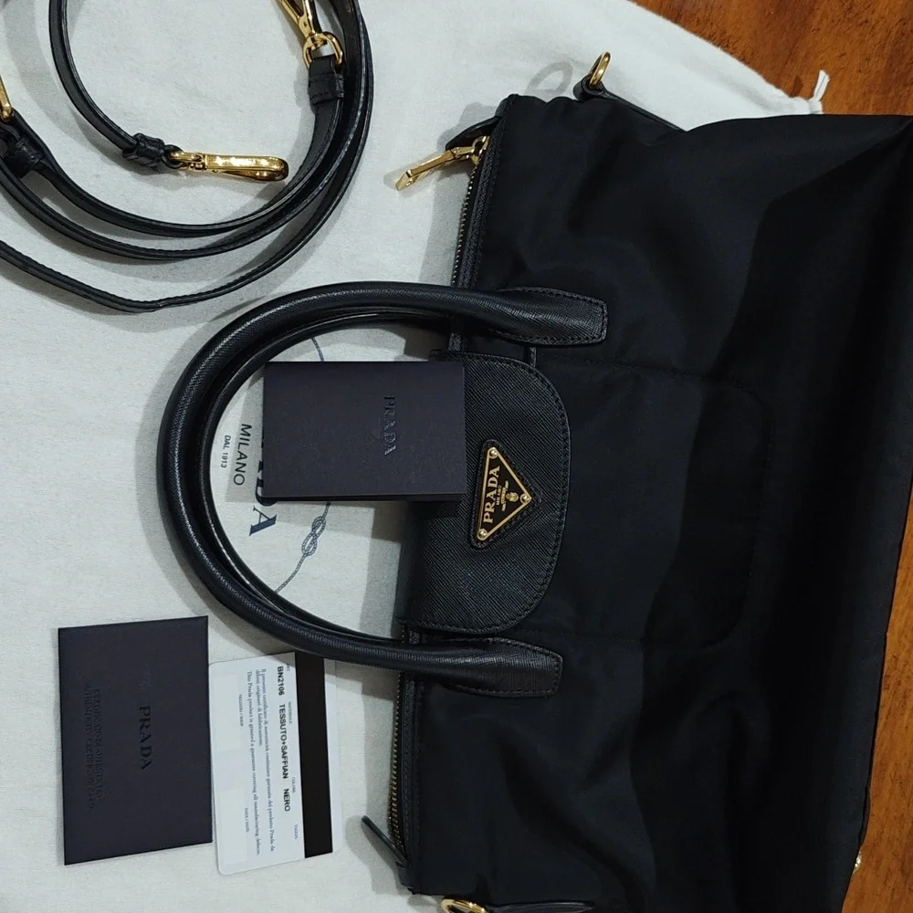 Prada Black Nylon Satchel with Gold Hardware - Picture 11 of 16